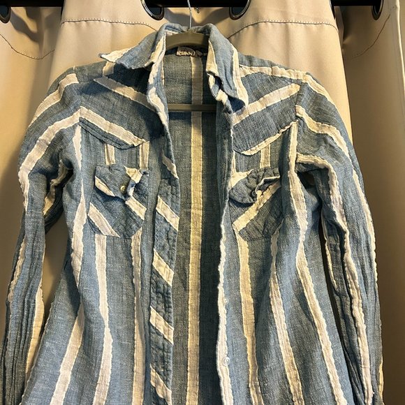 PAM7 Tops Vintage Blue And White Striped Collared Shirt 7s Rock And Roll Poshmark